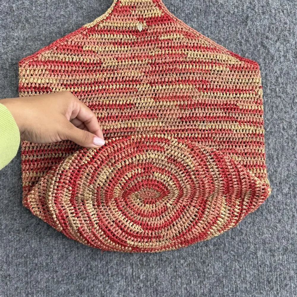 Helen Kaminski Raffia Shoulder Tote Bag Red Striped Crochet Market Minimalist